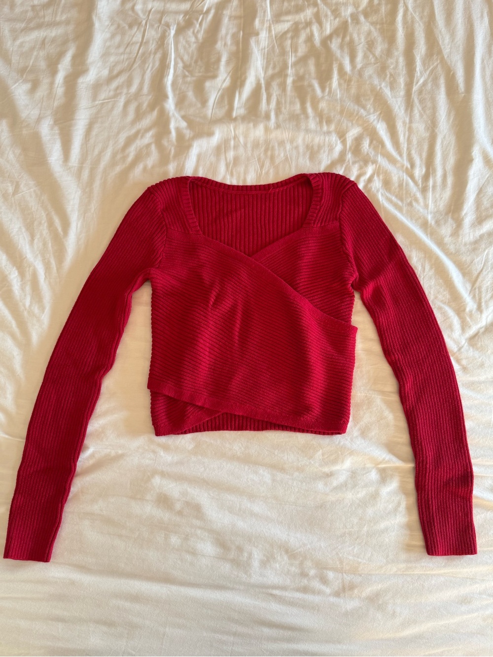 Abercrombie & Fitch Red Ribbed Wrap V-Neck Sweater